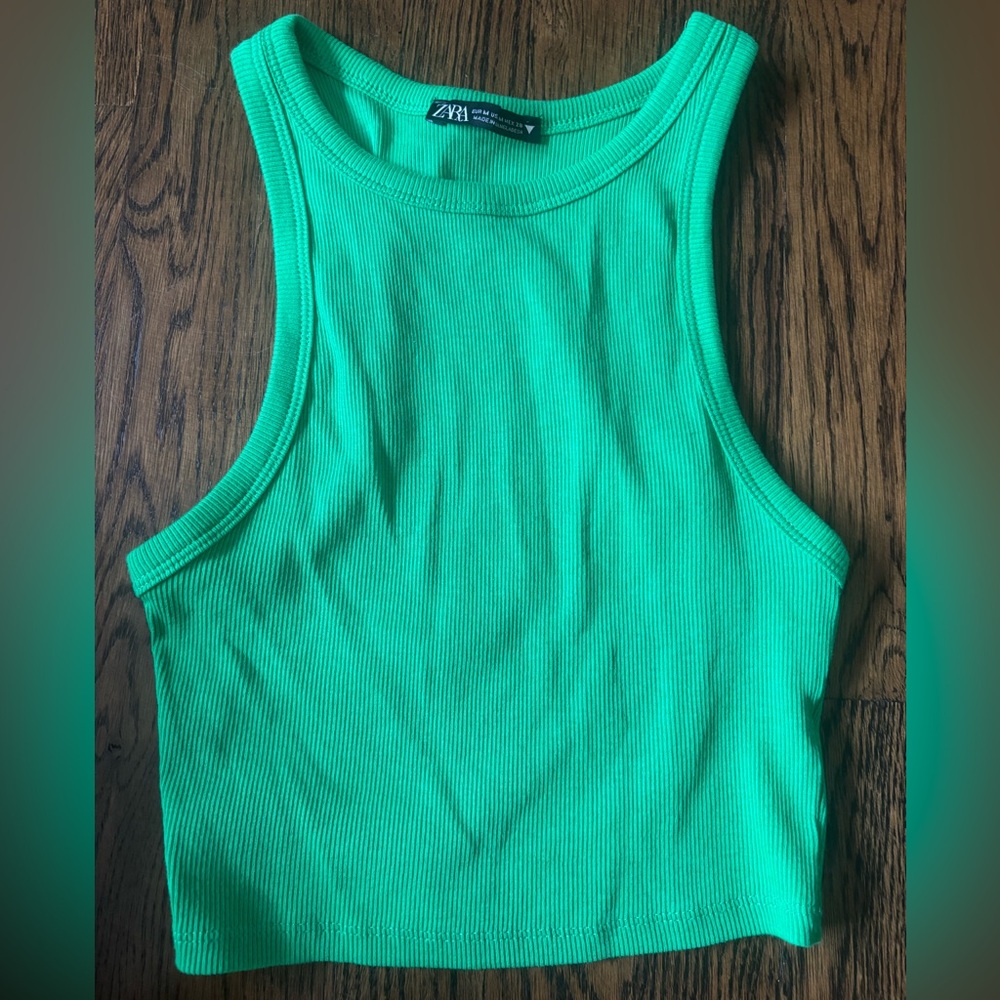 Zara Green Fitted Sleeveless Tank Top